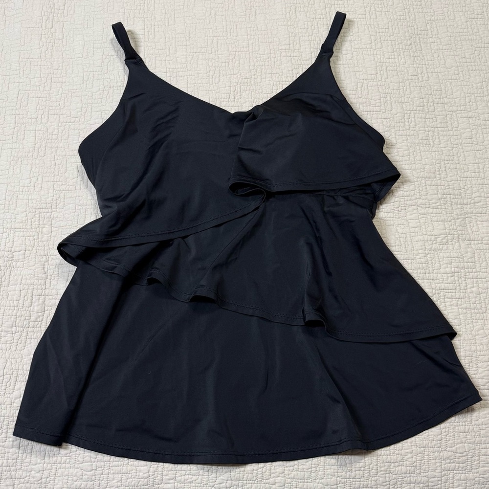 Swim by Cacique Black No-Wire Three-Tier Tankini Top Size 18